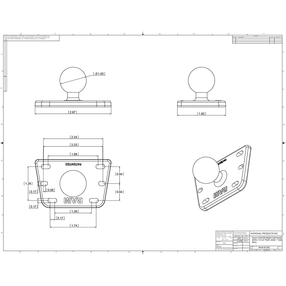 RAM Mount Motorcycle BrakeClutch Cover w1 Ball RAMB345U