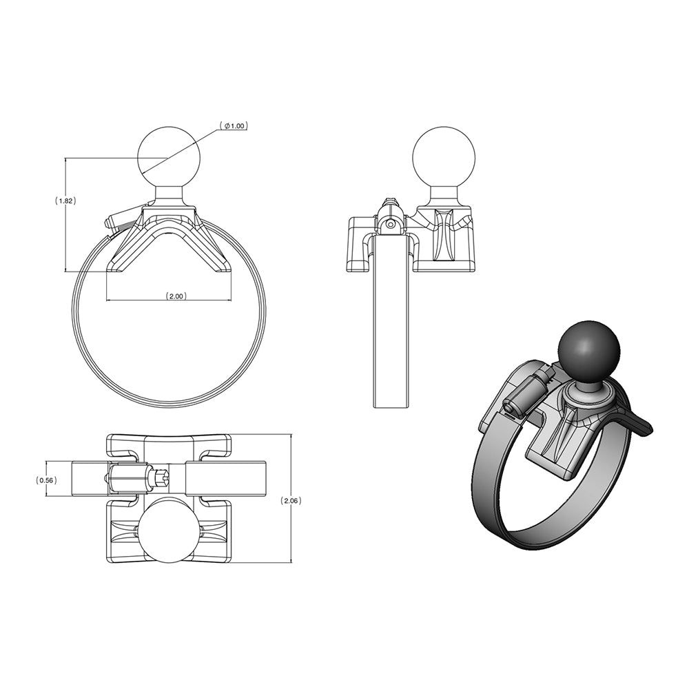 RAM Mount Strap Mount wShort Arm Round Base RAMB108UA