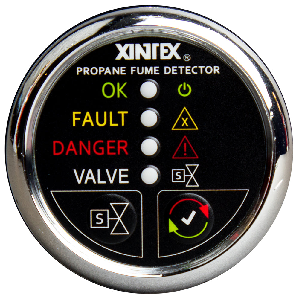 FireboyXintex Propane Fume Detector wAutomatic ShutOff Plastic Sensor No Solenoid Valve Chrome Bezel Display P1CNVR
