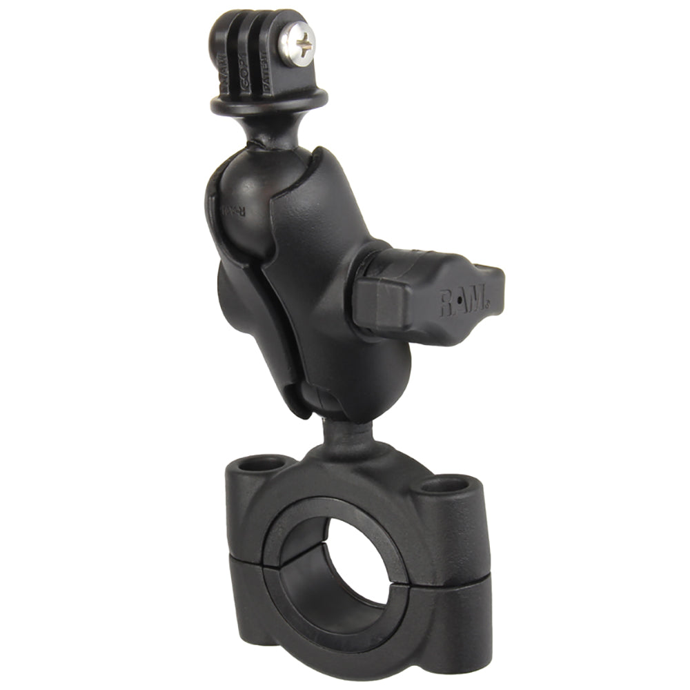 RAM Mount RAM Torque 1 18 1 12 Diameter HandlebarRail Base with B Size 1 Ball Short Arm and GoProAction Camera Mount