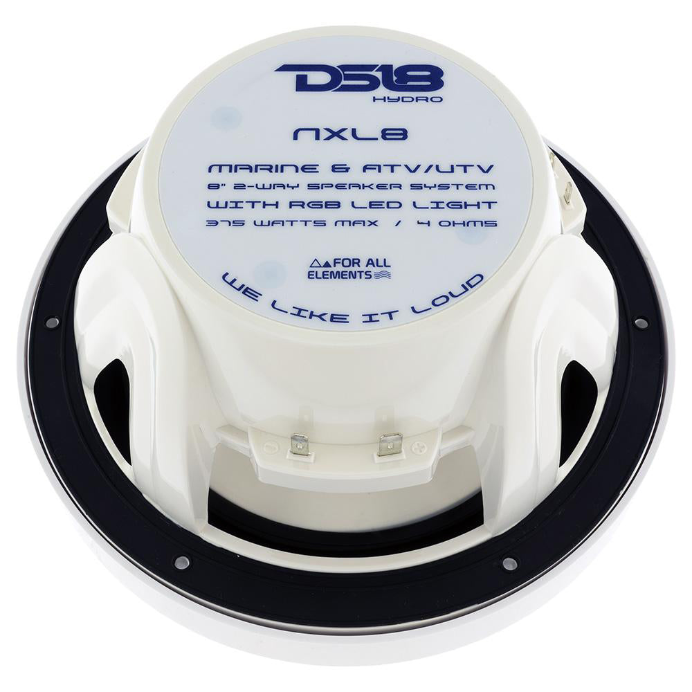 DS18 HYDRO 8 2Way Marine Speakers wRGB LED Lights 375W White NXL8