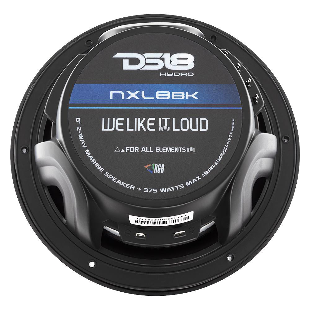 DS18 HYDRO 8 2Way Marine Speakers wRGB LED Lights 375W Matte Black NXL8BK