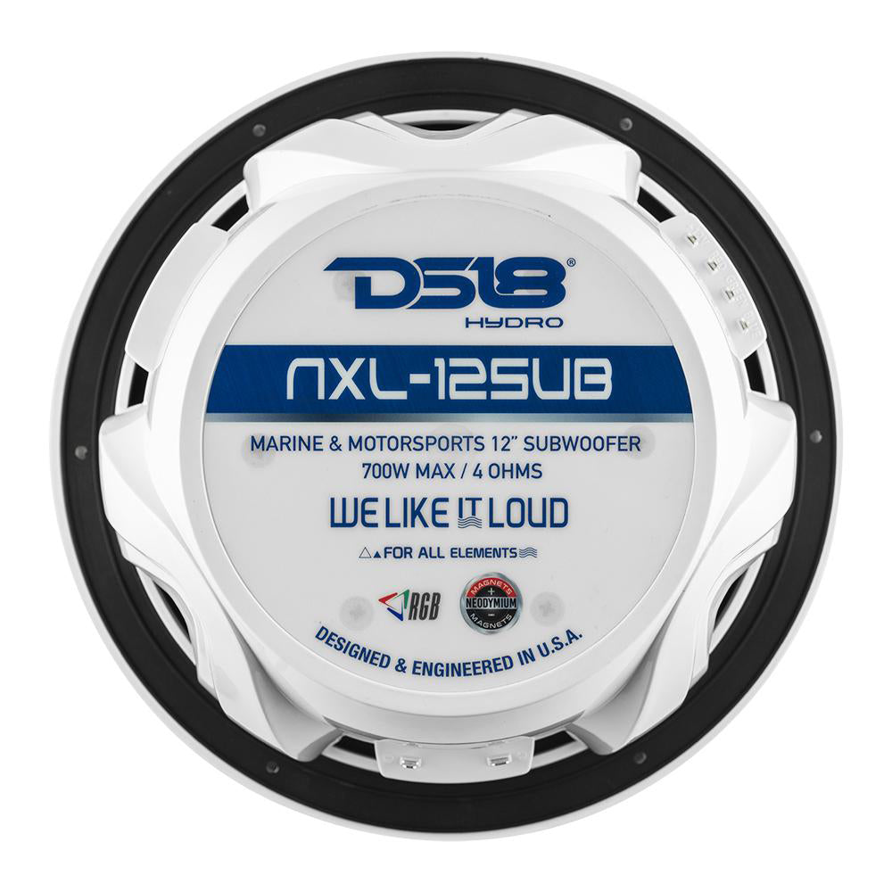 DS18 HYDRO 12 Subwoofer wRGB Lights 700W White NXL12SUBWH