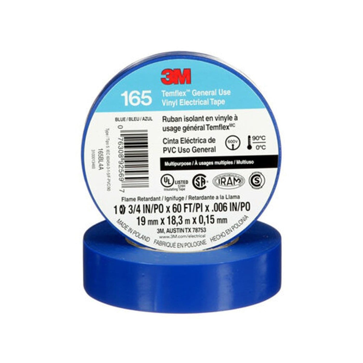 3M Temflex 165 Vinyl Electrical Tape - Blue