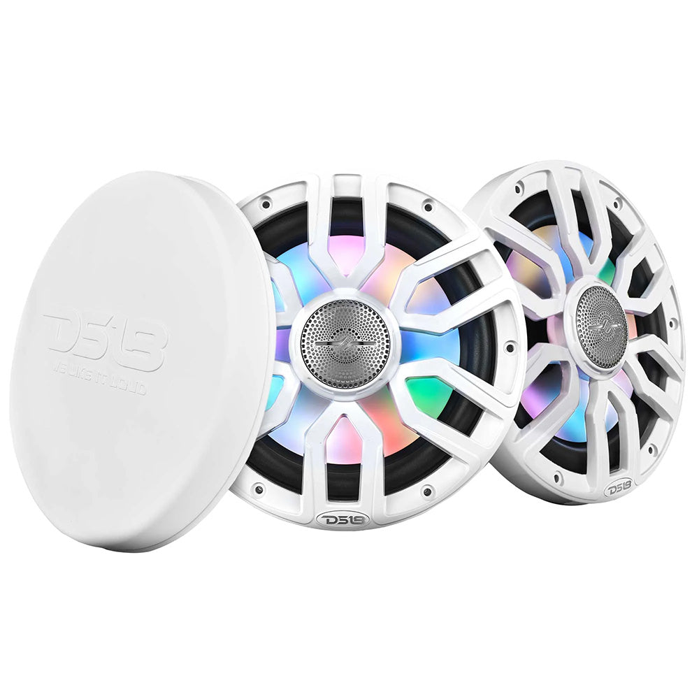 DS18 8 2Way Coaxial Marine Speakers wDigital LED Lights  Bullet Tweeter  White  175W 4Ohm NXLIQ8WH