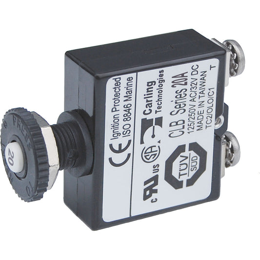 Blue Sea Push Button Reset Only Screw Terminal Circuit Breaker  20 Amps 2134