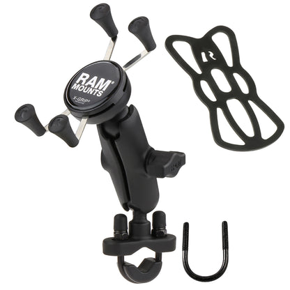 RAM Mount Handlebar Rail Mount wZinc Coated UBolt Base and Universal XGrip CelliPhone Cradle RAMB149ZUN7U