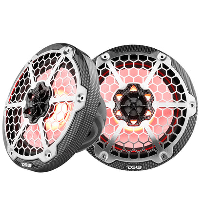DS18 HYDRO 8 2Way Marine Speakers wRGB LED Lights  125W RMS 4Ohm  Black Carbon Fiber CF8M