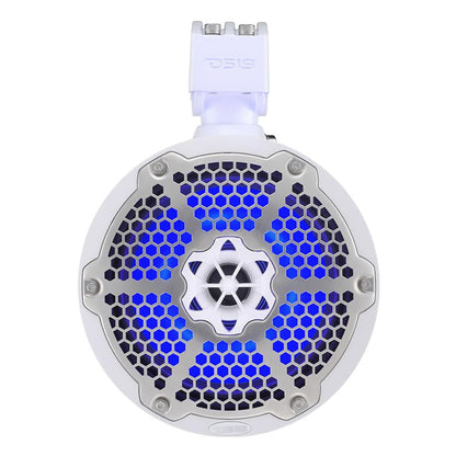 DS18 Hydro 8 Neodymium Marine Towers with Builtin Passive Radiator 1 Driver  RGB LED Light  550 Watts Pair  White
