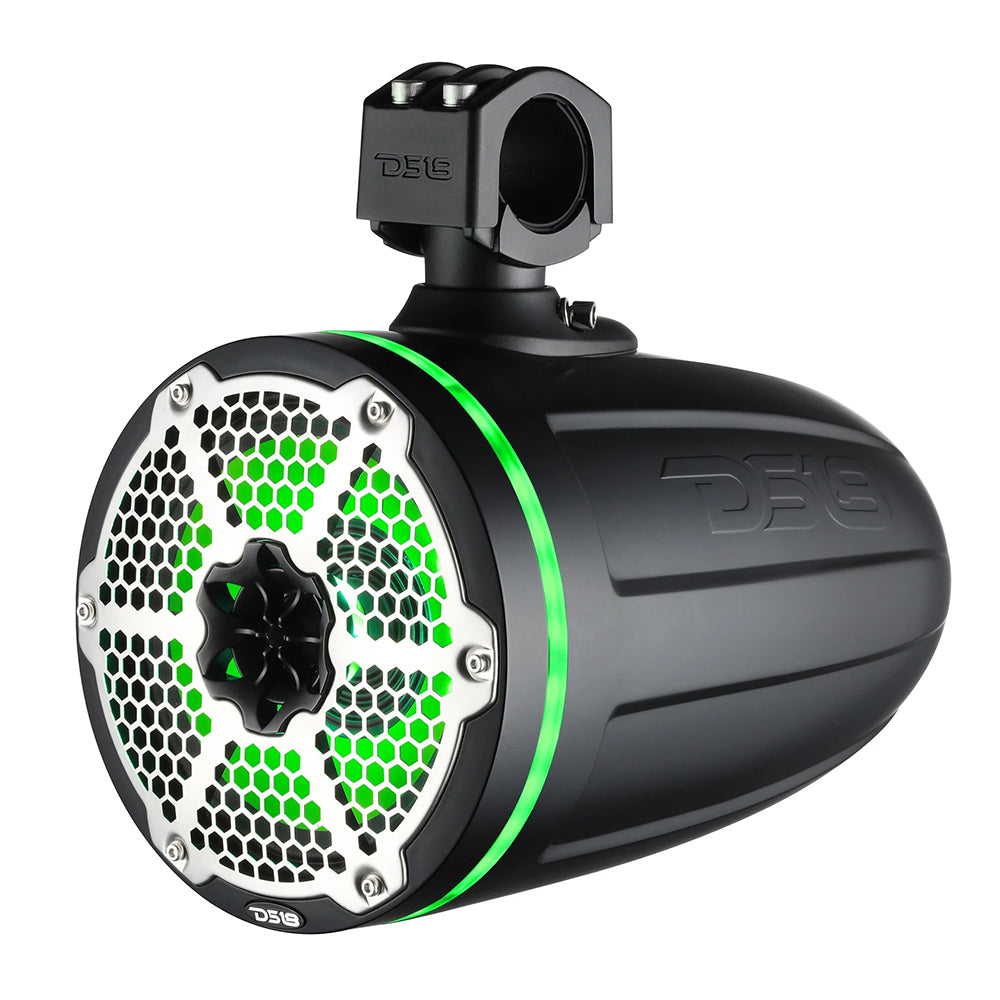 DS18 8 Neodymium Marine Towers wBuiltin Passive Radiator 1 Driver  RGB LED Light  Black NXLX8TPNEOBK