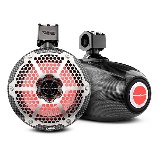 DS18 X Series HYDRO 8 2Way Wakeboard Pod Tower Speakers w1 Driver  RGB Lights  550W  Black Carbon CFX8TPNEO