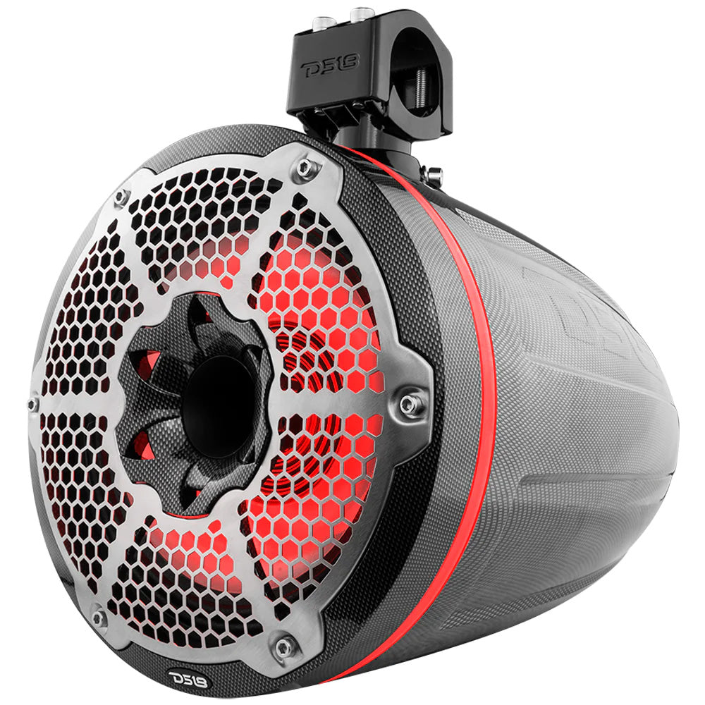DS18 HYDRO 10 Neodymium Marine Towers wBuiltIn Passive Radiator 1 Driver  RGB LED Light  900W  Black CFX10TPNEO