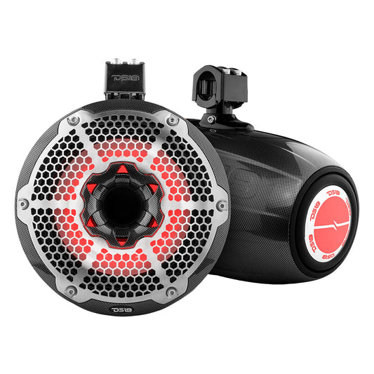 DS18 HYDRO 10 Neodymium Marine Towers wBuiltIn Passive Radiator 1 Driver  RGB LED Light  900W  Black CFX10TPNEO