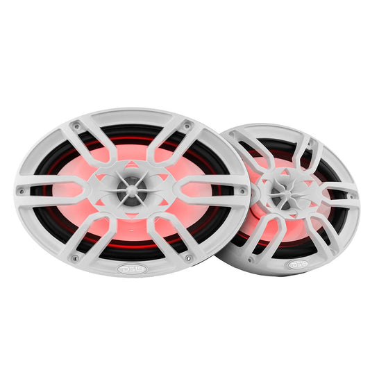 DS18 HYDRO 6 x 9 2Way Marine Speakers wIntegrated RGB LED Lights  375W  White NXL69WH