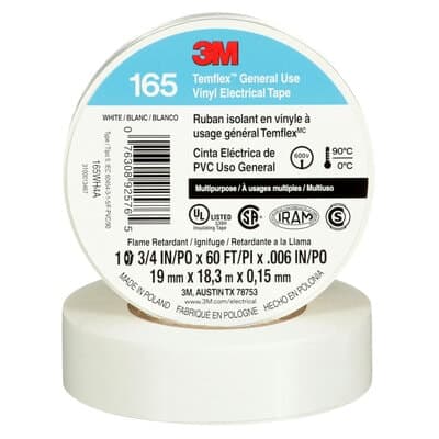 3M Temflex 165 Vinyl Electrical Tape - White